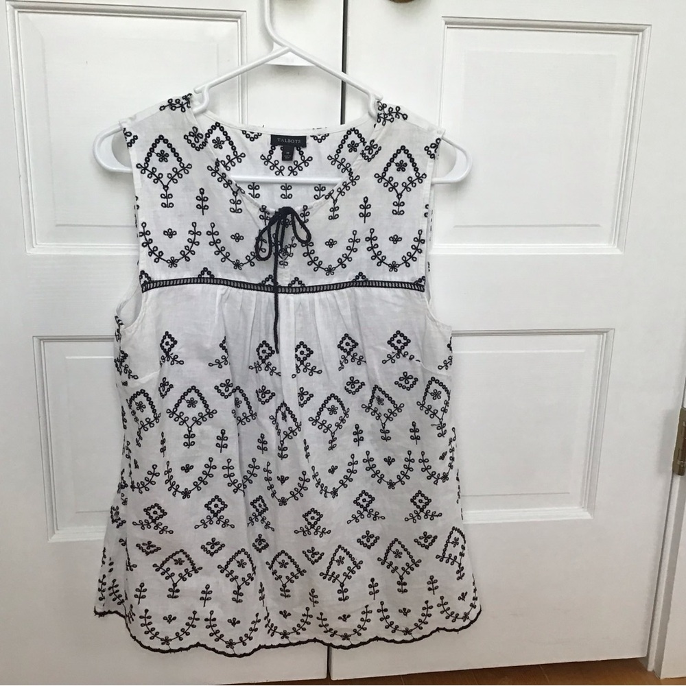 Talbots Embroidered Scalloped Hem Top